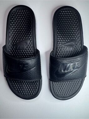 Nike Black Textured Logo Slide Sandals